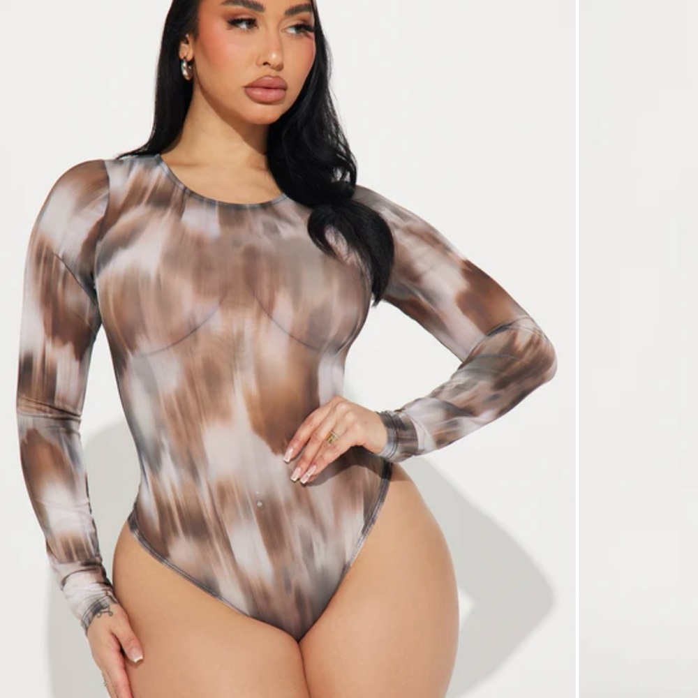 Fashion Nova Brown Tie-Dye Bodysuit